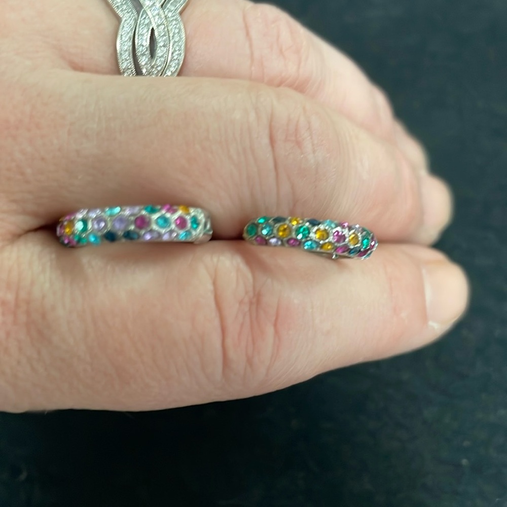 Sterling silver gemstones huggie earrings in silver with multi color faux gems